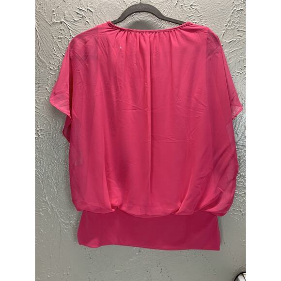 JM Collection Womens Pink Flutter Sleeve Banded Waist Blouse Lined Sz Small NWT - Picture 2 of 3